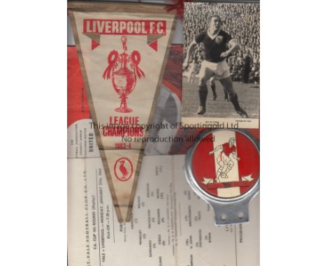 LIVERPOOL MISCELLANY   Small collection of items relating to Liverpool FC , metal car badge with screw holes for attaching sh