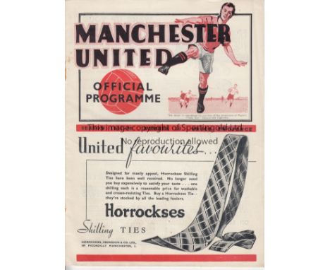 MANCHESTER UNITED - WEST HAM 1937    Scarce Manchester United home programme for postponed match v West Ham, 18/12/1937, stap