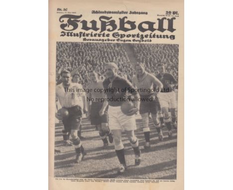 FUSSBALL 1938  Issue of German Fussball magazine dated 17/5/1938 which covered Germany v England 14/5/1938 which England won 