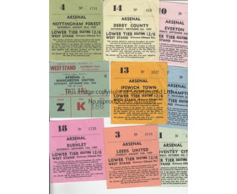 ARSENAL TICKETS       Nine home tickets from season 1969/70 v. Coventry City, Southampton, Everton League Cup, Leeds Utd., Bu
