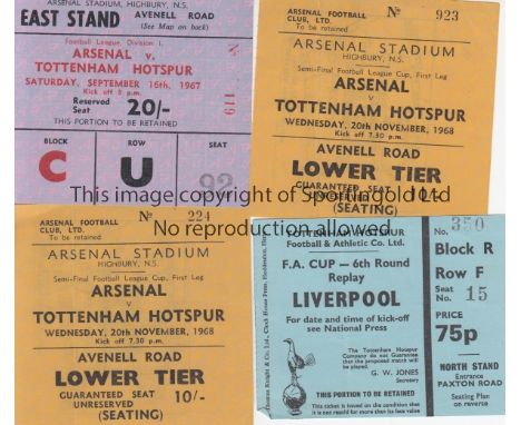 TOTTENHAM TICKETS   4 tickets - Arsenal v Tottenham 1967/68 , Arsenal v Tottenham (League Cup Semi Final) 1968/69 (2) and Tot