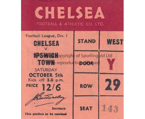 CHELSEA V IPSWICH TOWN 1968 TICKET     League game at Chelsea 5/10/1968.    Good