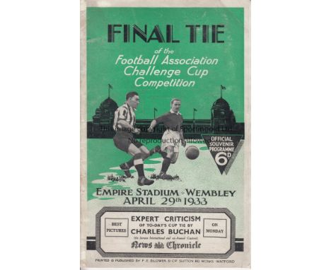 1933 FA CUP FINAL   Official programme, 1933 Cup Final, Everton v Manchester City, staples removed.  Generally good