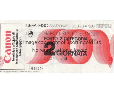 EURO 80 TICKET   Match ticket for West Germany v Holland, played in Napoli 14/6/1980, minor folds.   Generally good