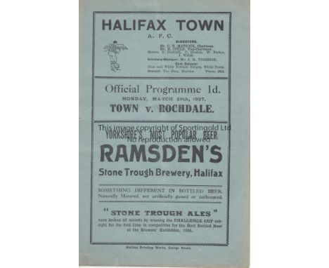 HALIFAX - ROCHDALE 1936-7   Halifax Town home programme v Rochdale, 29/3/1937, slight fold.  Generally good