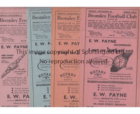 BROMLEY    Twelve Bromley programmes, all at Bromley, 5 x 48/9, 2 x 50/51, 2 x 51/2, 3 x 52/3, includes Bromley Hospital Cup 