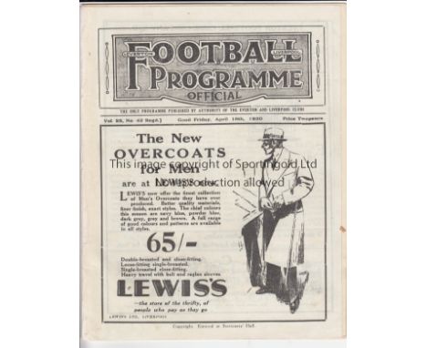 EVERTON - BURNLEY 1929-1930  Everton home programme v Burnley, 18/4/1930, also covers Liverpool Res v Bury Res, ex bound volu