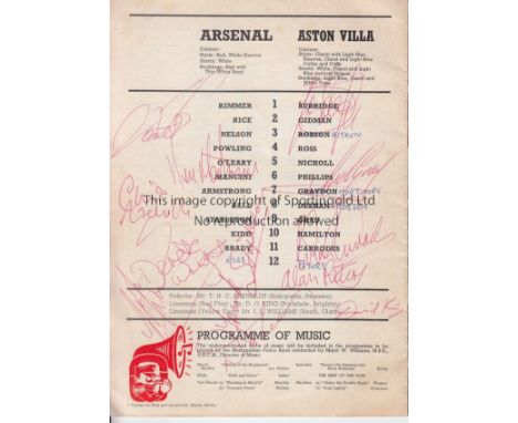 ARSENAL / ASTON VILLA AUTOGRAPHS      Programme for the League match at Arsenal 10/1/1976 signed on the back by 12 players in