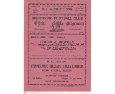 BRENTFORD - FULHAM 1934   Brentford home programme v Fulham, 3/3/1934, repair to one inside page (paper editorial neatly repl