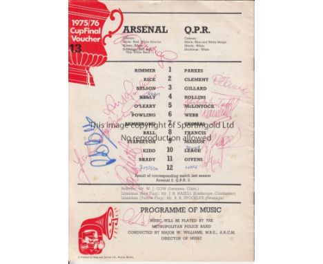 ARSENAL / QUEEN'S PARK RANGERS AUTOGRAPHS      Programme for the League match at Arsenal 27/12/1975 signed on the back by 12 