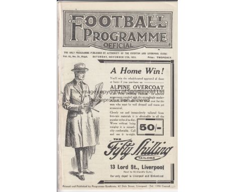 EVERTON - BOLTON 1926-27   Everton home programme v Bolton, 27/11/1926, also covers Liverpool Res v West Brom Res, ex bound v