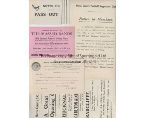 NOTTS COUNTY    A collection of Notts County ephemera from the 1920's and 1930's to include letter headed announcements some 