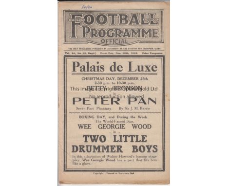 EVERTON - SUNDERLAND 1928-29  Everton home programme v Sunderland, 25/12/1928, also covers Liverpool Res v Burnley Res, sligh