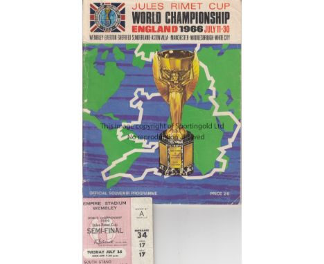 WORLD CUP 1966    World Cup 1966 Tournament programme (split at lower spine) plus a ticket (good) for the England v Portugal 