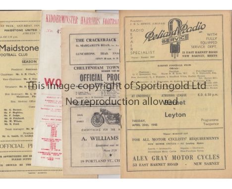 NON LEAGUE     A collection of 8 Non League programmes Barnet v Leyton , Cheltenham Town v Barry Town (lacks staples), Maidst