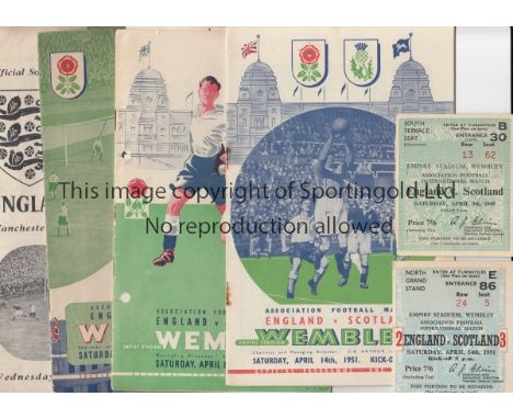 ENGLAND   A collection of 4 England homes v Scotland (ph) with song sheet 1947, Ireland at Maine Road, Scotland (split spine 