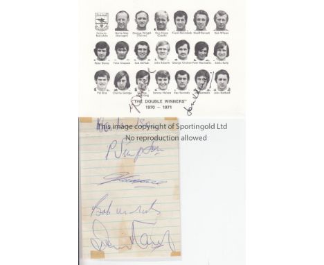 ARSENAL 1970/1 DOUBLE SEASON AUTOGRAPHS       A postcard size white card with portraits of the "The Double Winners" 1970 - 19