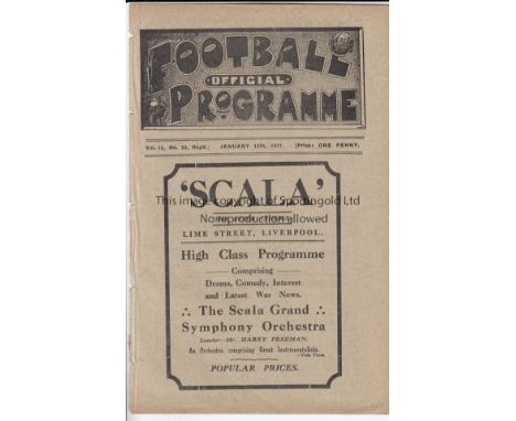 EVERTON - MAN CITY 1916-17   Everton home programme v Manchester City, 13/1/1917, Regional wartime football, Billy Meredith i