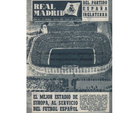 SPAIN - ENGLAND 1955   Copy of Real Madrid monthly magazine, June 1955 with coverage including report and pictures of Spain d