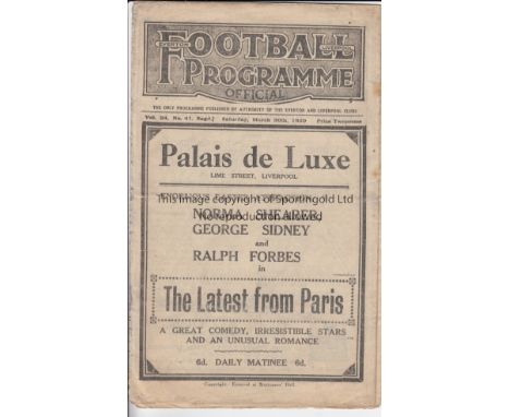 EVERTON - SHEF UTD 1928-29   Everton home programme v Sheffield United, 30/3/1929, also covers Liverpool Res v Bolton Res, sl