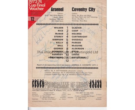 ARSENAL / COVENTRY CITY AUTOGRAPHS      Programme for the League match at Arsenal 1/12/1973 signed on the back with 12 autogr