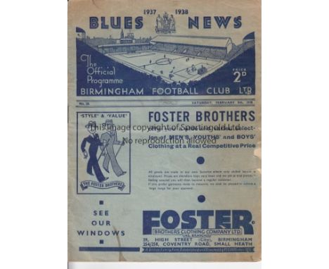 BIRMINGHAM - PRESTON 1937-8   Birmingham home programme with covers v Preston, 5/2/1938, minor flaking to one edge of cover a