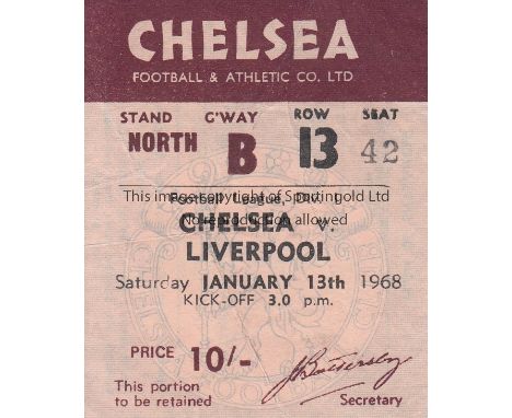 CHLESEA V LIVERPOOL 1968 TICKET      League match at Chelsea 13/1/1968.    Good