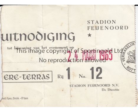 FC KOLN - LIVERPOOL   Match ticket, play off between FC Koln (Cologne) and Liverpool, 24/3/65 in Rotterdam, European Cup, fol