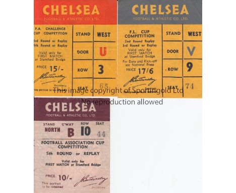 CHELSEA CUP TICKETS      Three home tickets from 1960's, FA Cup North Stand, Gangway B, 10/-, 5th Round or Replay, likely to 