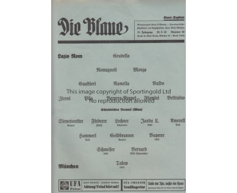 WARTIME-GERMANY 1940    Issue of Die Blaue football programme dated 22/9/1940 listing teams for game between Munich XI and La