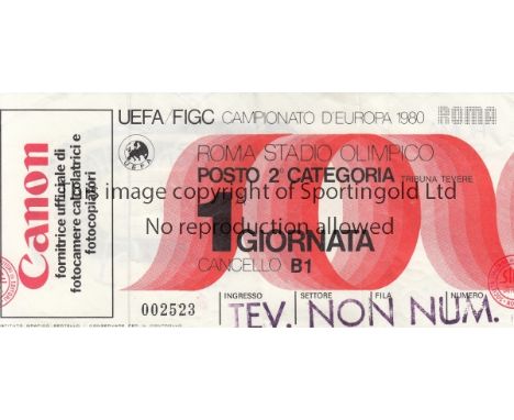 EURO 80 TICKET   Match ticket for Germany v Czechoslovakia, played in Rome 11/6/1980, minor folds.   Generally good