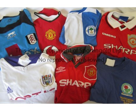 REPLICA FOOTBALL SHIRTS      Six replica shirts, 3 X Manchester United, red, short sleeve shirts, XL 2004-6, 12/13 years 1997