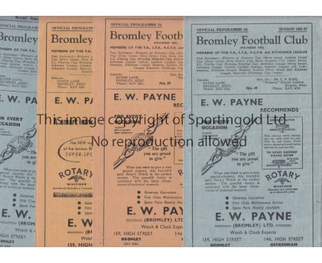 BROMLEY 51-2   Four Bromley 51-2 home programmes including Kent Cup v Baker Sports plus five Bromley home Reserves programmes