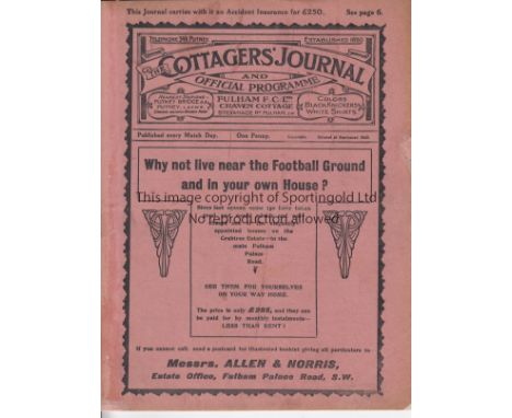 FULHAM - BRIGHTON 1913   Fulham Reserves home programme, complete with covers, v Brighton, 29/11/1913, South Eastern League, 