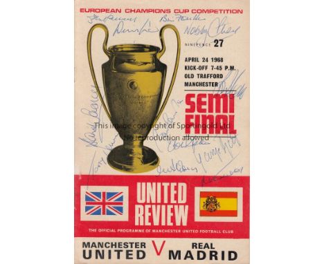 MANCHESTER UNITED 1968 AUTOGRAPHS        Programme for the home leg of the European Cup Semi-Final v. Real Madrid signed on t