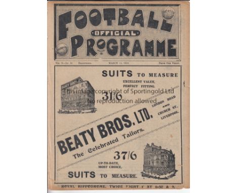 EVERTON - SHEF UTD 1912-13  Everton home programme v Sheffield Utd, 12/3/1913, also covers Liverpool County Cup Semi-Final, S