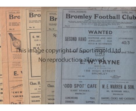 BROMLEY 40s   Seven Bromley home programmes, 46/7 v Hayes and Finchley, 47/8 v Dartford (Kent Senior Cup), 48/9 v Leyton and 