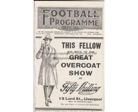 EVERTON - BURY 1926-27   Everton home programme v Bury, Wednesday 29/9/1926., Ex bound volume.  Good