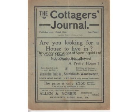 FULHAM - GLOSSOP 1909   Fulham home programme v Glossop, 11/9/1909, Fulham won the Division 2 game 2-0, score noted, complete