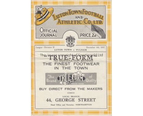 LUTON - FULHAM 1937   Luton home programme v Fulham, 4/12/1937, fold.  Generally good