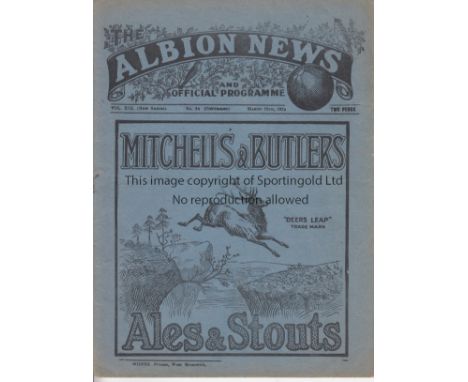WEST BROM - FULHAM  1928   West Brom home programme v Fulham, 10/3/1928, very slight fold.  Good