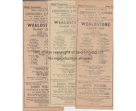 WEALDSTONE 48-9   Six Wealdstone home programmes, all 48-9, friendly v Boldmere St Michaels, 4 x Amateur Cup v Walthamstow Av