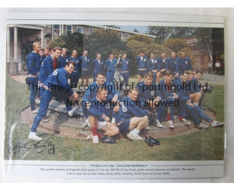 ENGLAND AUTOGRAPHS     Three large 16" X 12"  signed photographs. 1966 World Cup squad at the training camp signed by John Co