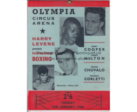 BOXING   Large laminated accreditation style advert for Olympia Circus Arena boxing promotion , 25/1/66, Harry Levene present
