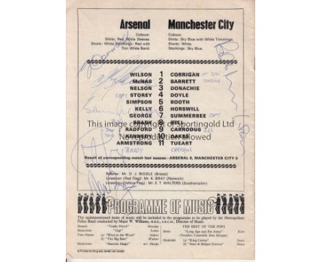 ARSENAL AUTOGRAPHS     Programme for the home League match v Man. City 23/3/1974 signed on the back b y 6 Arsenal players inc