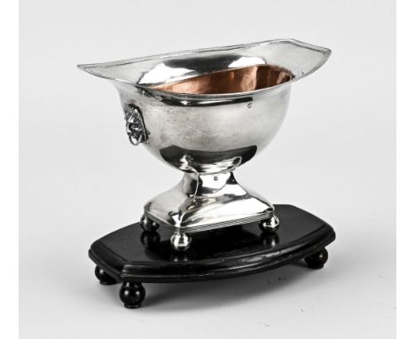 Silver pipe stove, 833/000, Empire, oval contoured model with a worked edge, placed on a rectangular base with fillet edges a