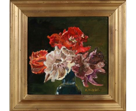 R. Hulshof. Vase with Flowers. Oil on board. Dimensions: H 31 x W 31 cm. In good condition.