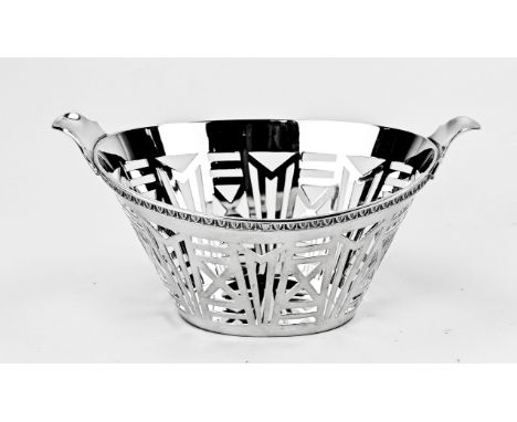 Silver bonbon basket, 833/000, oval, tightly sawn model with a crackling edge and 2 handles in leaf shape. Art Deco. JAGerrit