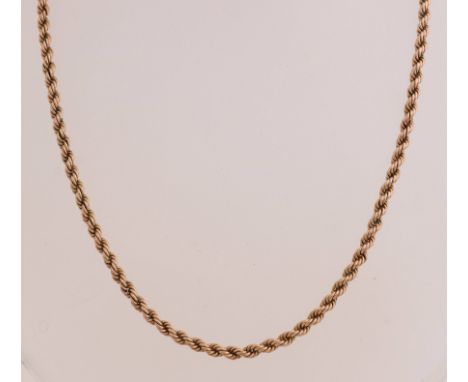 Yellow gold cord necklace, 585/000, ø 3.3 mm. Equipped with spring eye. length 45 cm. about 9.2 grams. In good condition