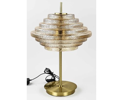 Brass table lamp in 60s style. With iridescent glass shade. Dimensions: H 54 cm. In very good condition.